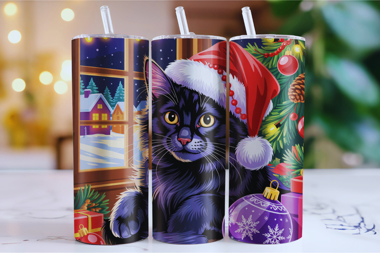 Merry Christmas Cat Tumbler Wrap | Christmas Wrap