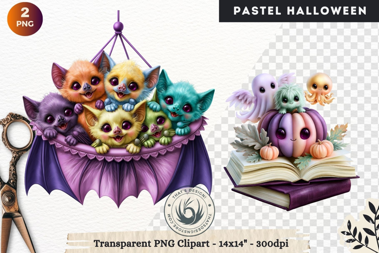 Cute Halloween Pastel characters Clipart sublimation