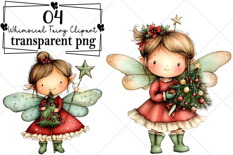 Christmas Whimsical Fairy Clipart Watercolor PNG