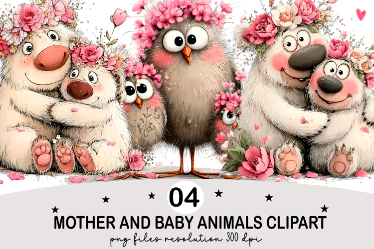 Mother and Baby Animals Clipart Watercolor png