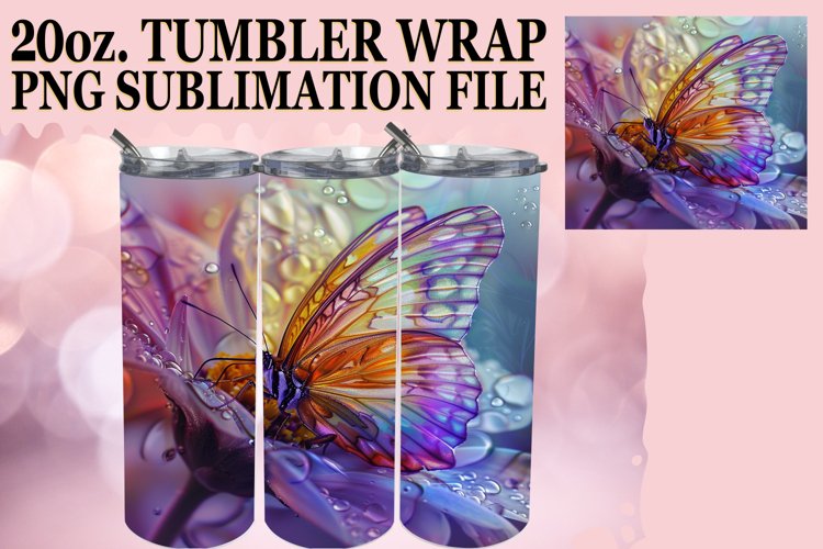 Shiny Butterfly Tumbler Wrap Sublimation 20oz