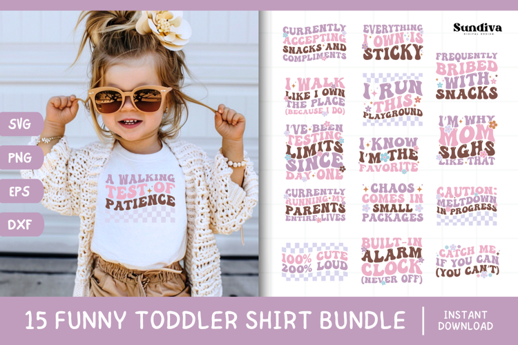 15 Funny Toddler T-shirt Quotes SVG Bundle V3