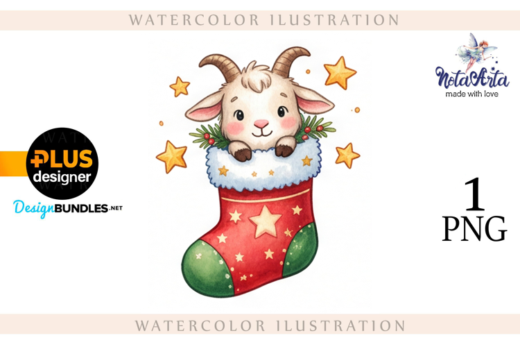 Christmas Goat in Watercolor Style