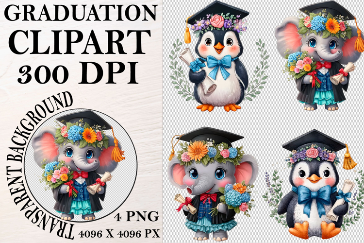 Whimsical Graduation Animal Clipart PNG, Graduation PNG