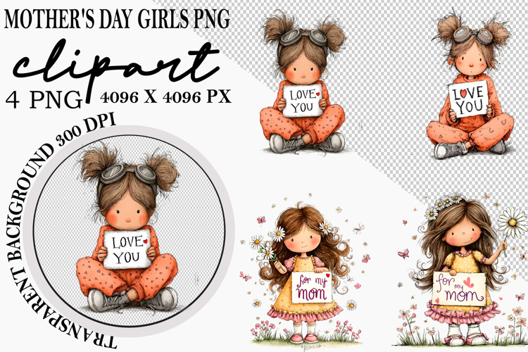 Whimsical Mothers Day Girls PNG Clipart Watercolor png