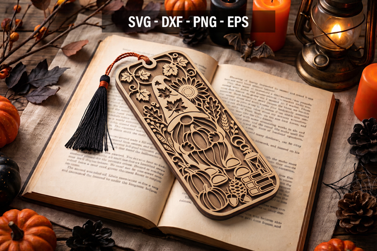Fall Gnome Bookmark SVG, Pumpkin Laser Cut Bookmark, Autumn