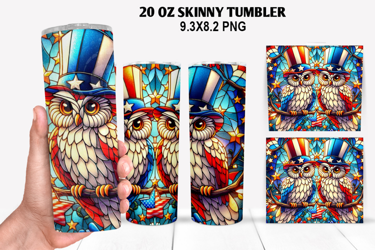 Owls Skinny Tumbler 20oz Wrap Design,4th of july Tumbler PNG