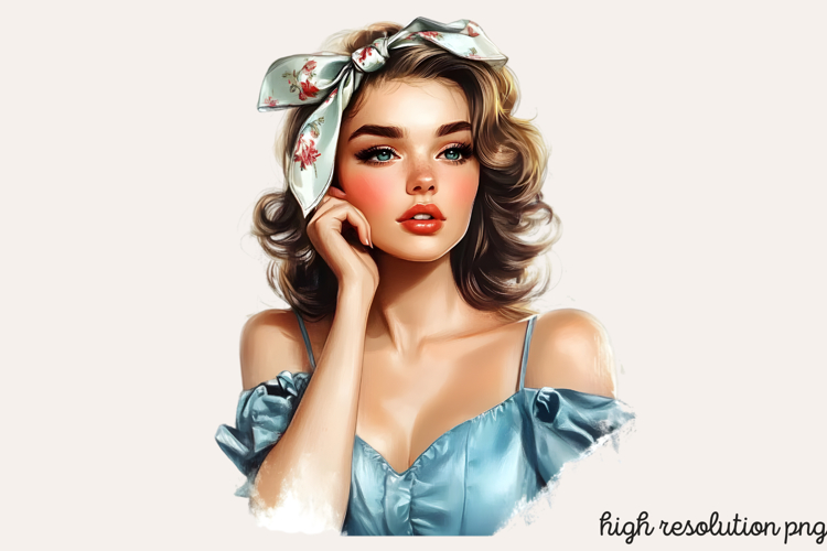 Vintage Retro Girls Clipart PNG
