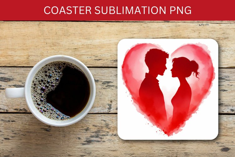 valentine square coaster - couple heart example image 1