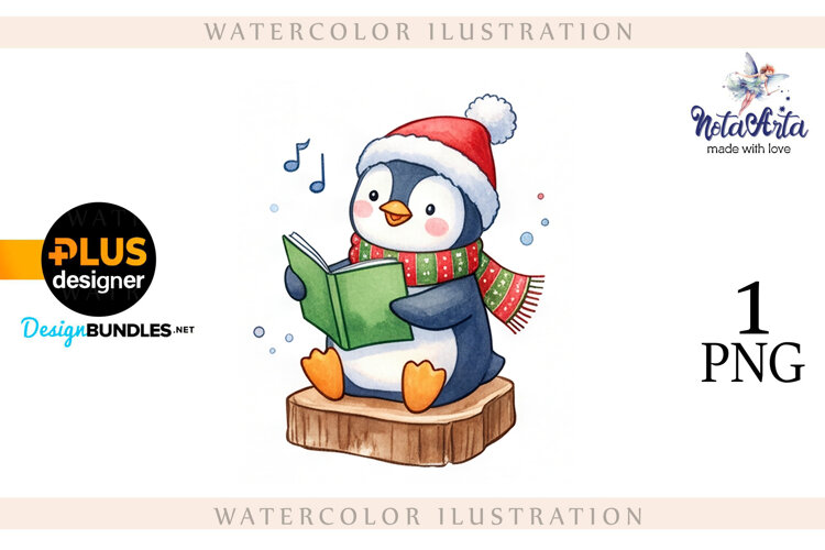 Christmas Penguins in Watercolor Style example image 1