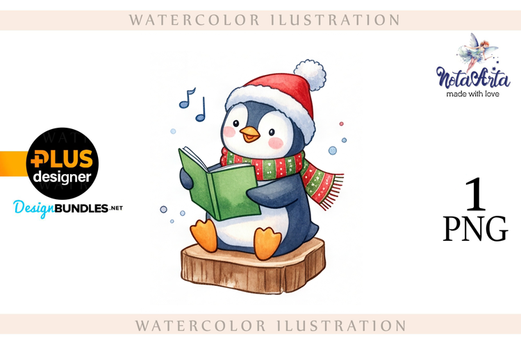 Christmas Penguins in Watercolor Style