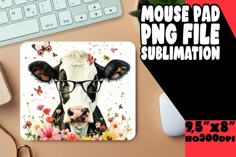 Colorful Cow Spring Mouse Pad: Sublimation Delight