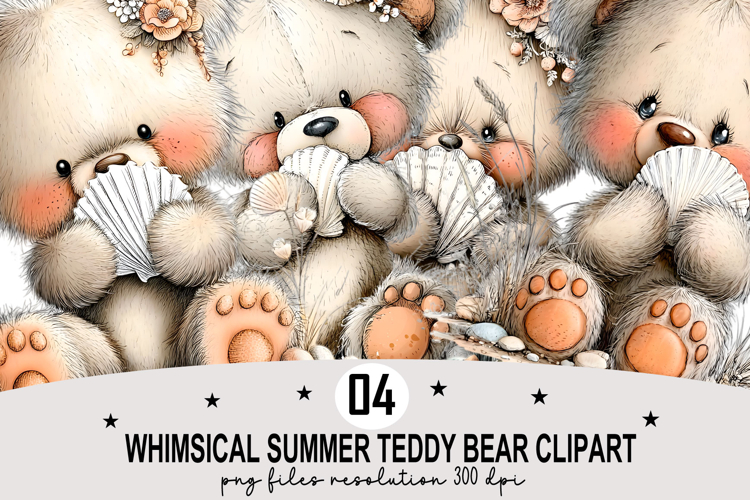 Whimsical Summer Teddy Bear Clipart Watercolor png