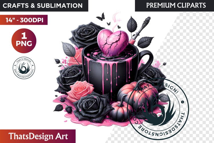 Gothic Halloween Drinks Pink and Black Sublimation clipart