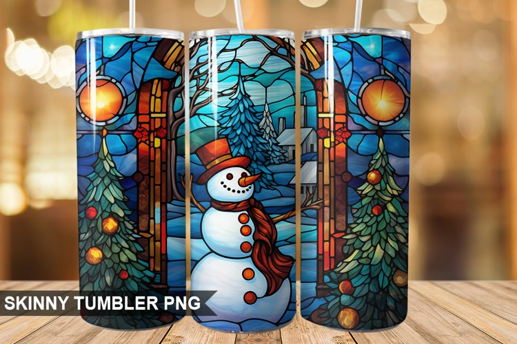 Stained Glass Christmas Snowman PNG Tumbler Design