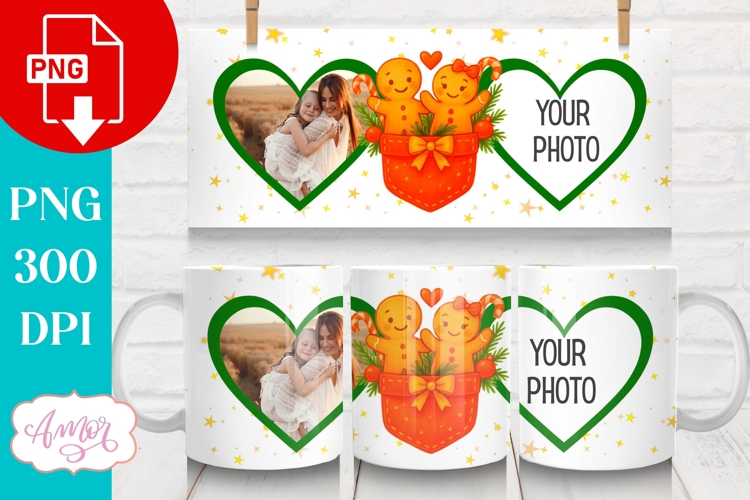 Christmas photo mug wrap PNG, Christmas gingerbread man png