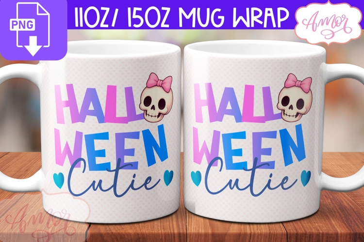 Halloween Cutie mug wrap PNG, Cute Halloween mug PNG