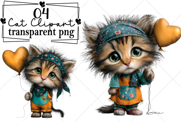 Whimsical Cat Clipart Watercolor PNG example image 1