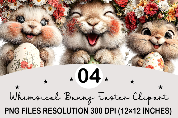 Whimsical Bunny Easter Clipart, Watercolor Easter Bunny PNG