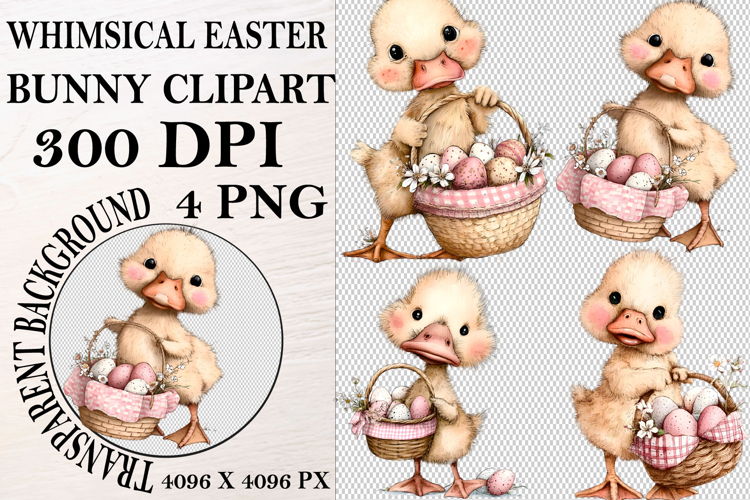 Whimsical Bunny Easter Clipart, Watercolor Easter Bunny PNG