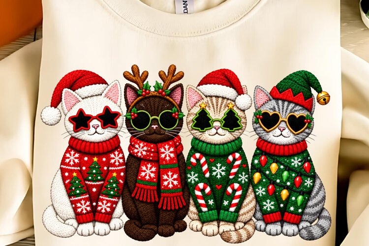 Christmas Cat PNG, Funny Christmas PNG, Cat Sublimation example image 1