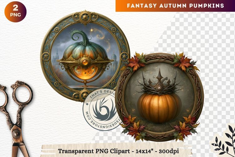 Fantasy Autumn Pumpkins Dark Gothic Clipart sublimation example image 1