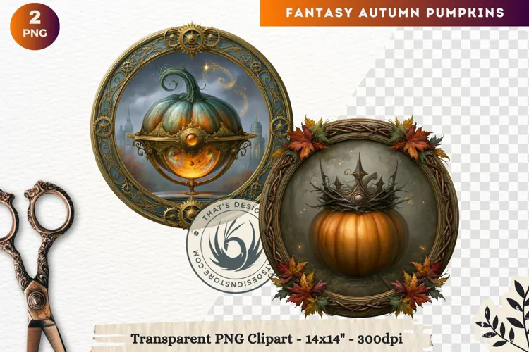 Fantasy Autumn Pumpkins Dark Gothic Clipart sublimation