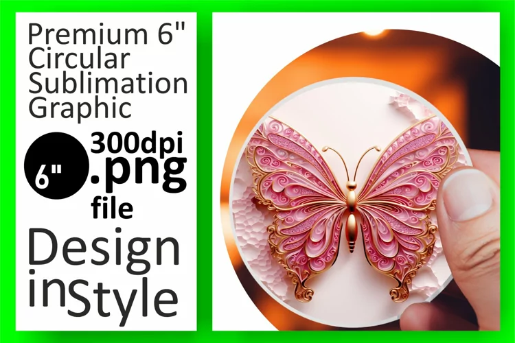 Round Ornament Delight: Glittery 3D Butterfly Sublimation