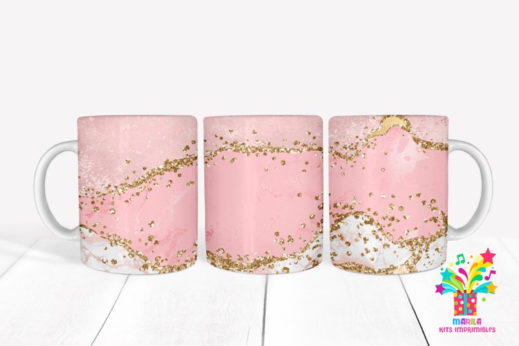 Pink Glitter Agate Mug Sublimation / Agate Mug Wrap #5 example image 1