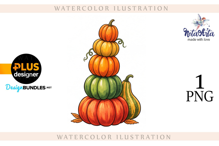 Gnomes with Pumpkin Harvest in Watercolor Style