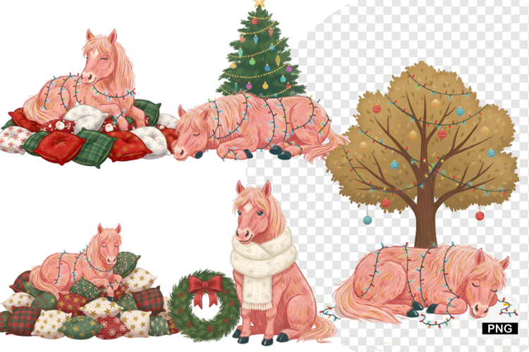 Boho Watercolor Christmas Horse Clipart