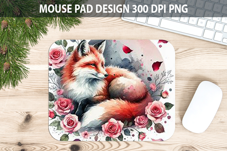 Watercolor Foxes Mouse Pad Sublimation - Valentines PNG