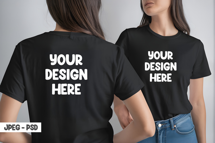 Trendy Female Shirt Mockup with Back JPEG & PSD