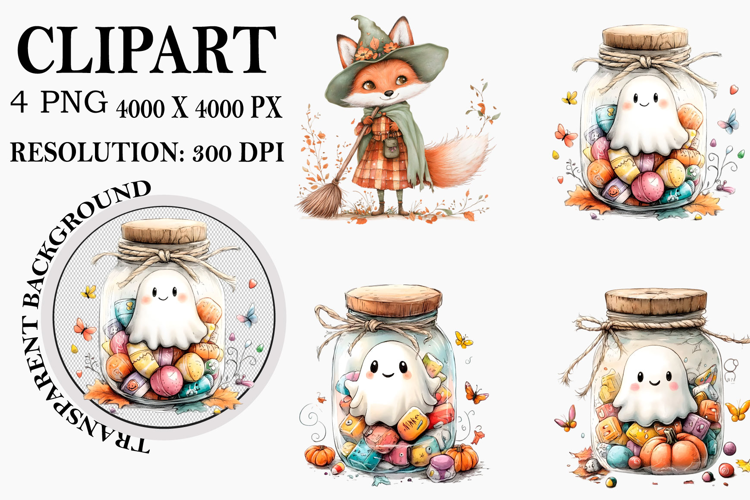 Whimsical Halloween Ghost Clipart Watercolor PNG