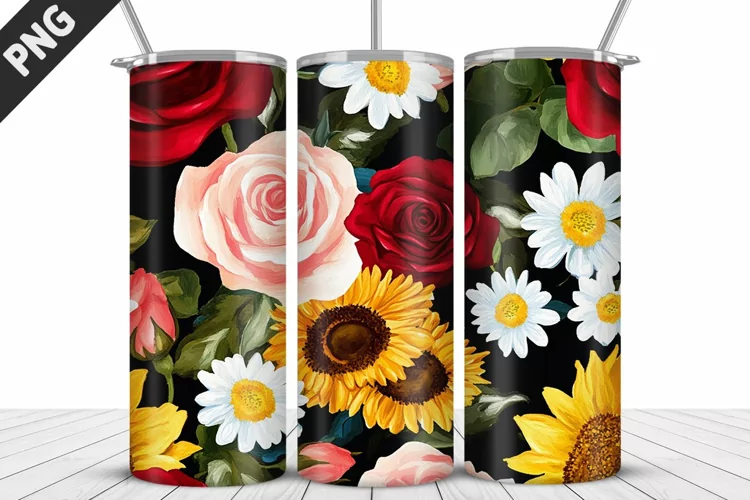 Valentine Rose Flowers Tumbler Wrap | Sublimation Design