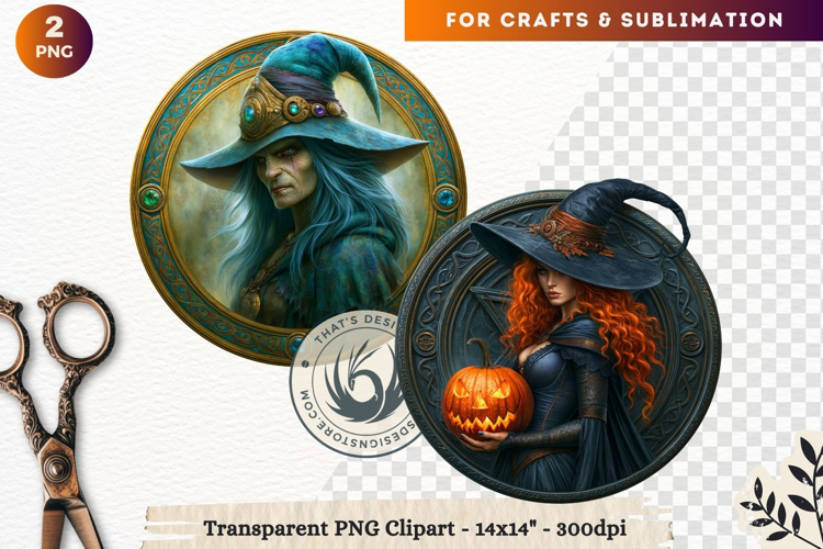 Dark Fantasy Halloween Witches Medallion Clipart sublimation