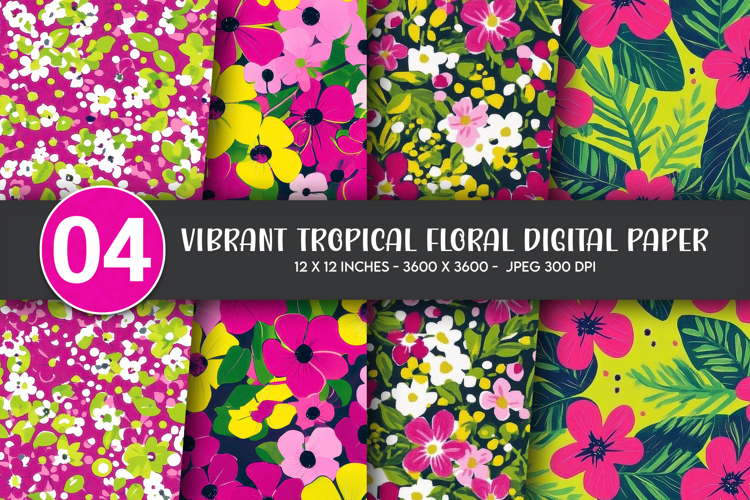 Vibrant Tropical Floral Digital Paper