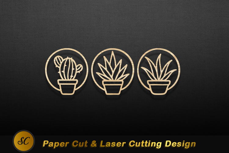Potted plants wood cutouts cactus succulent Laser Cut
