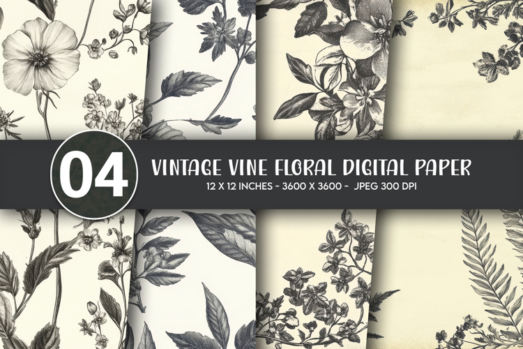 Vintage Vine Floral Digital Paper