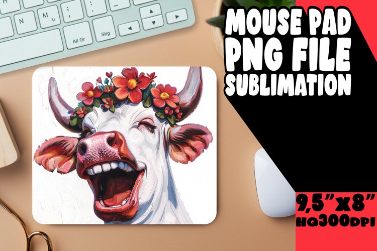 Lighthearted Farm Cow Watercolor Mouse Pad PNG