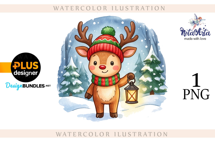 Christmas deer watercolor illustration