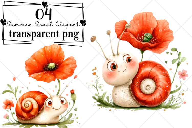 Whimsical Summer Snail Clipart Watercolor PNG