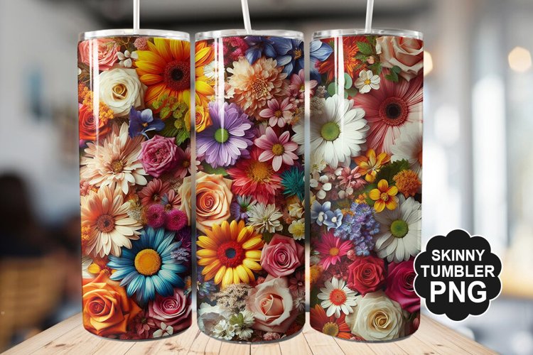 Beautiful Mixed Colorful Flowers - Tumbler PNG Design
