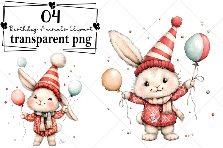 Whimsical Birthday Animals Clipart Watercolor PNG