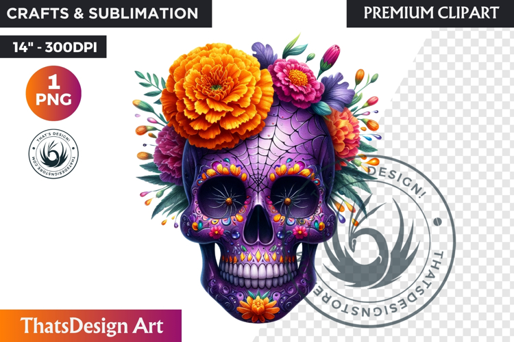 Floral Sugar Skull Day of the Dead Clipart, dia de muertos