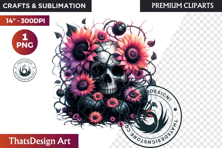 Pink and Black Gothic Halloween Skulls Clipart, pastel goth