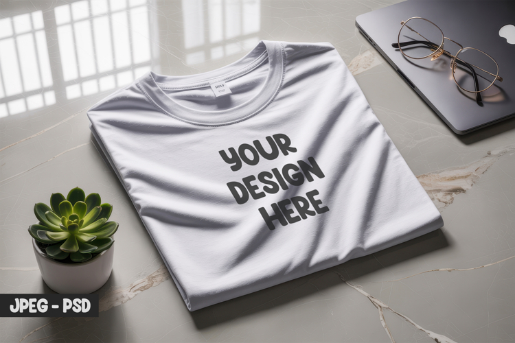 Folded T-Shirt PSD Mockup Tabletop