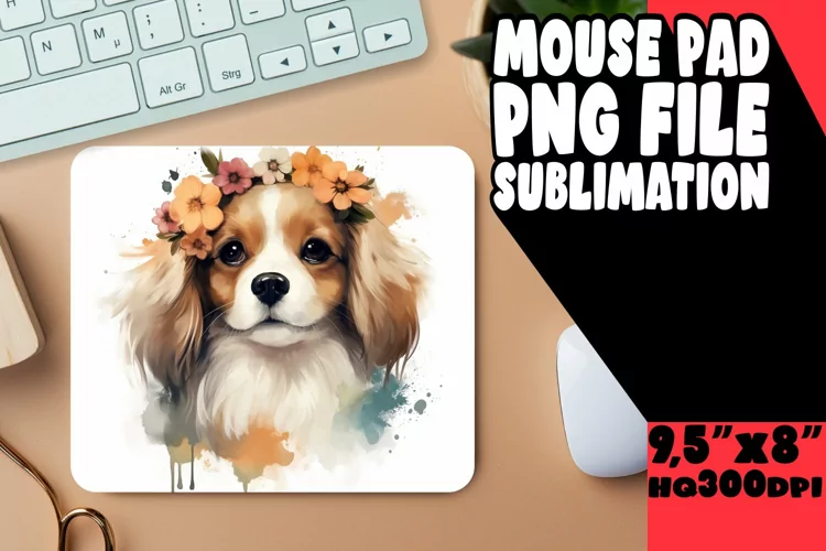 Vibrant Dog and Floral Mouse Pad