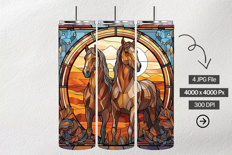 Mustangs Stained Glass Square Coaster - 4 Variation