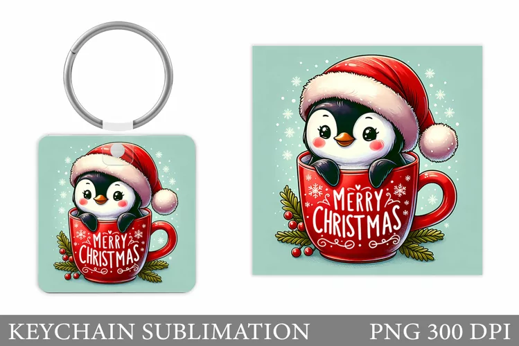 Christmas Penguin Keychain. Christmas Keychain Design